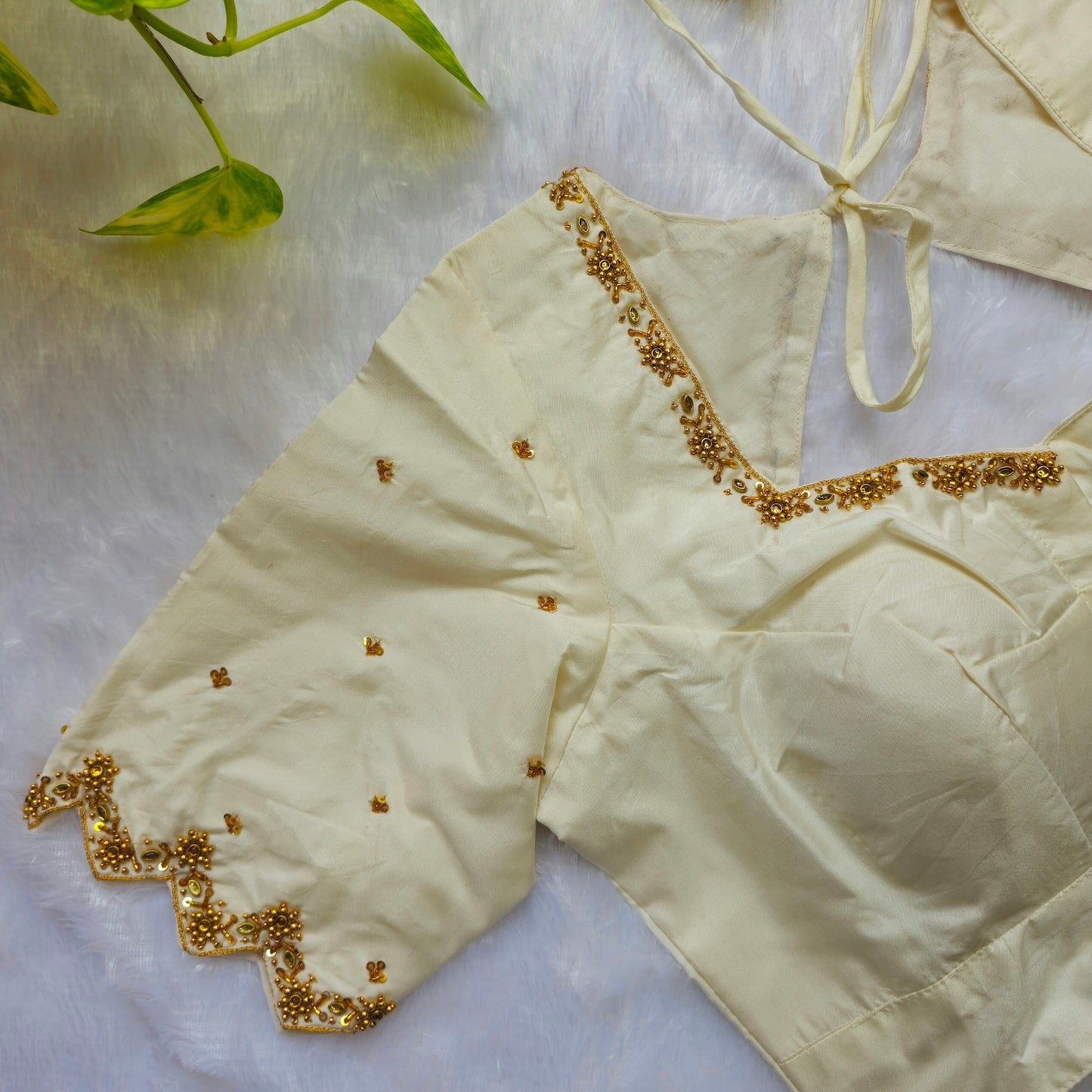 Off White Butter Silk Handwork Blouse