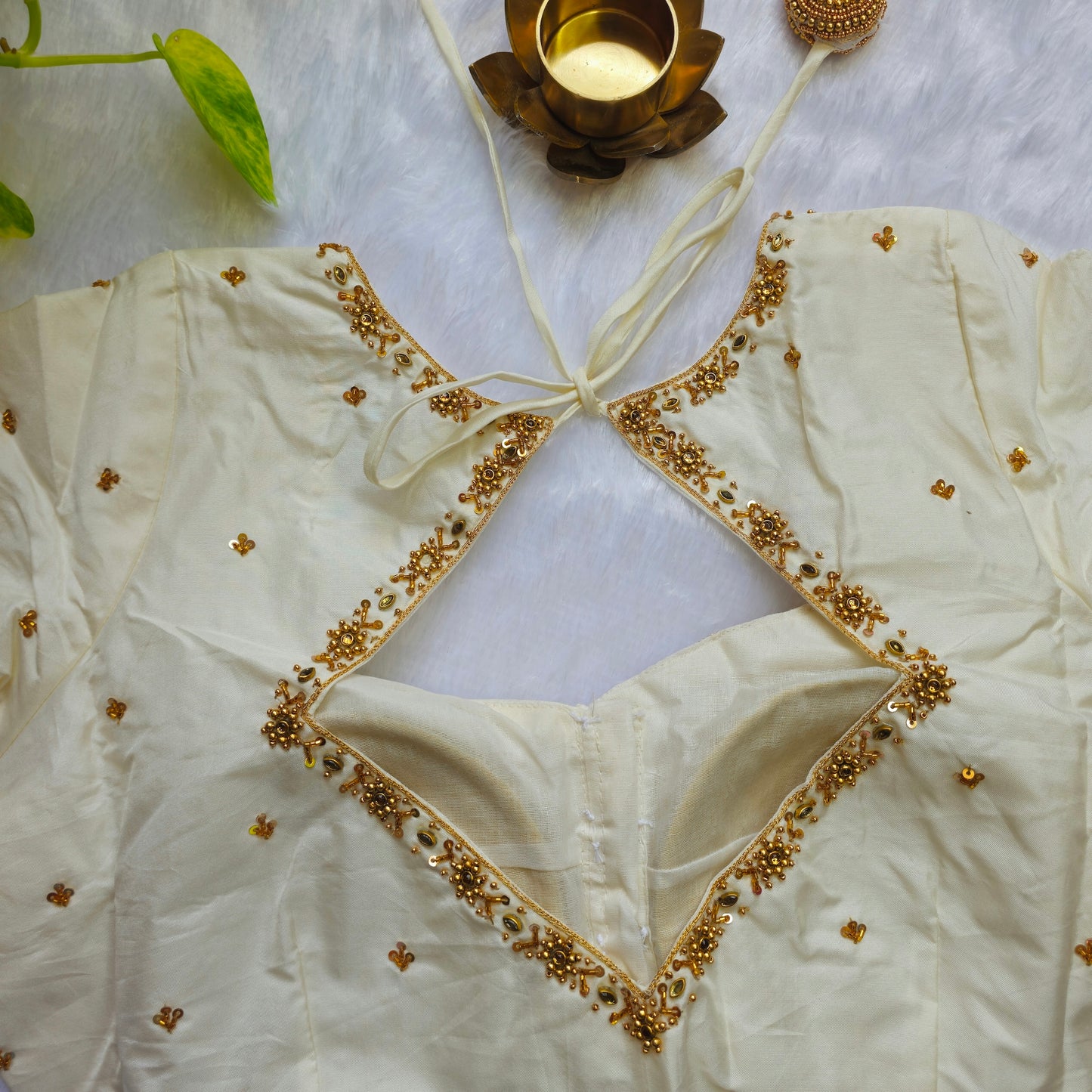 Off White Butter Silk Handwork Blouse