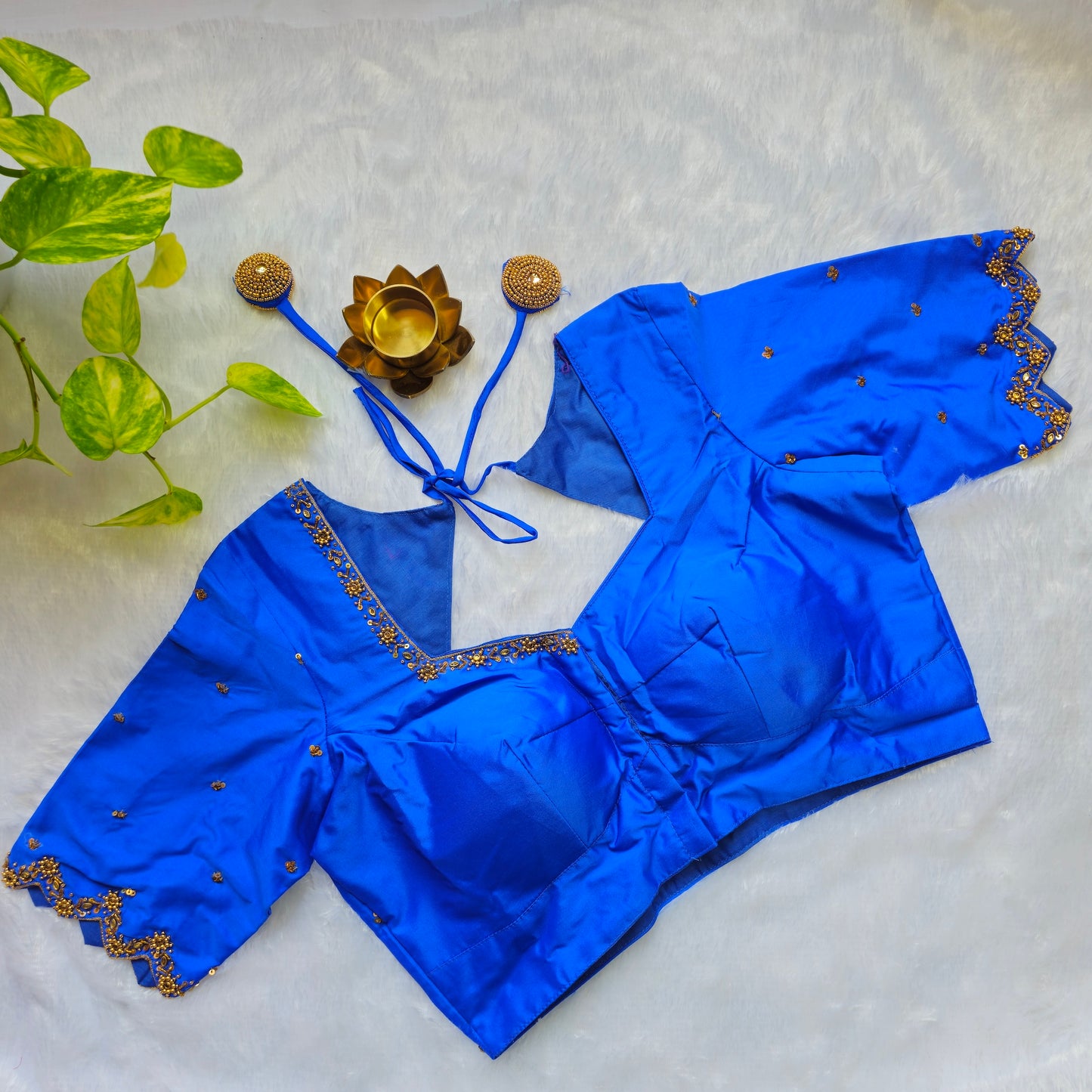 Blue Butter Silk Handwork Blouse