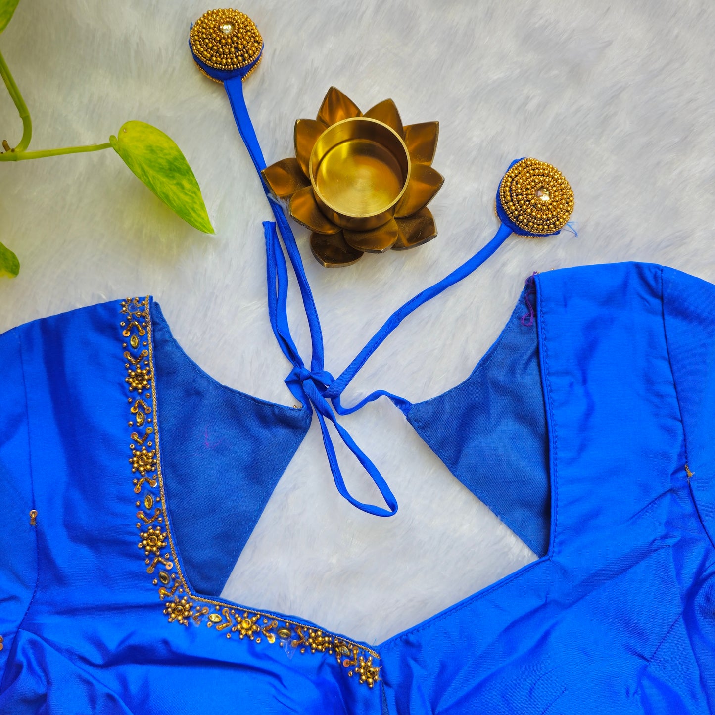 Blue Butter Silk Handwork Blouse