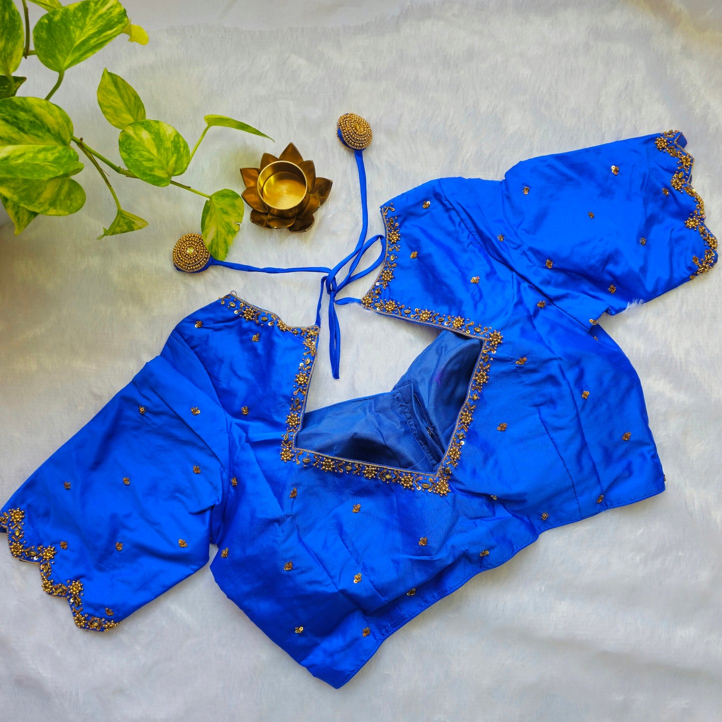 Blue Butter Silk Handwork Blouse