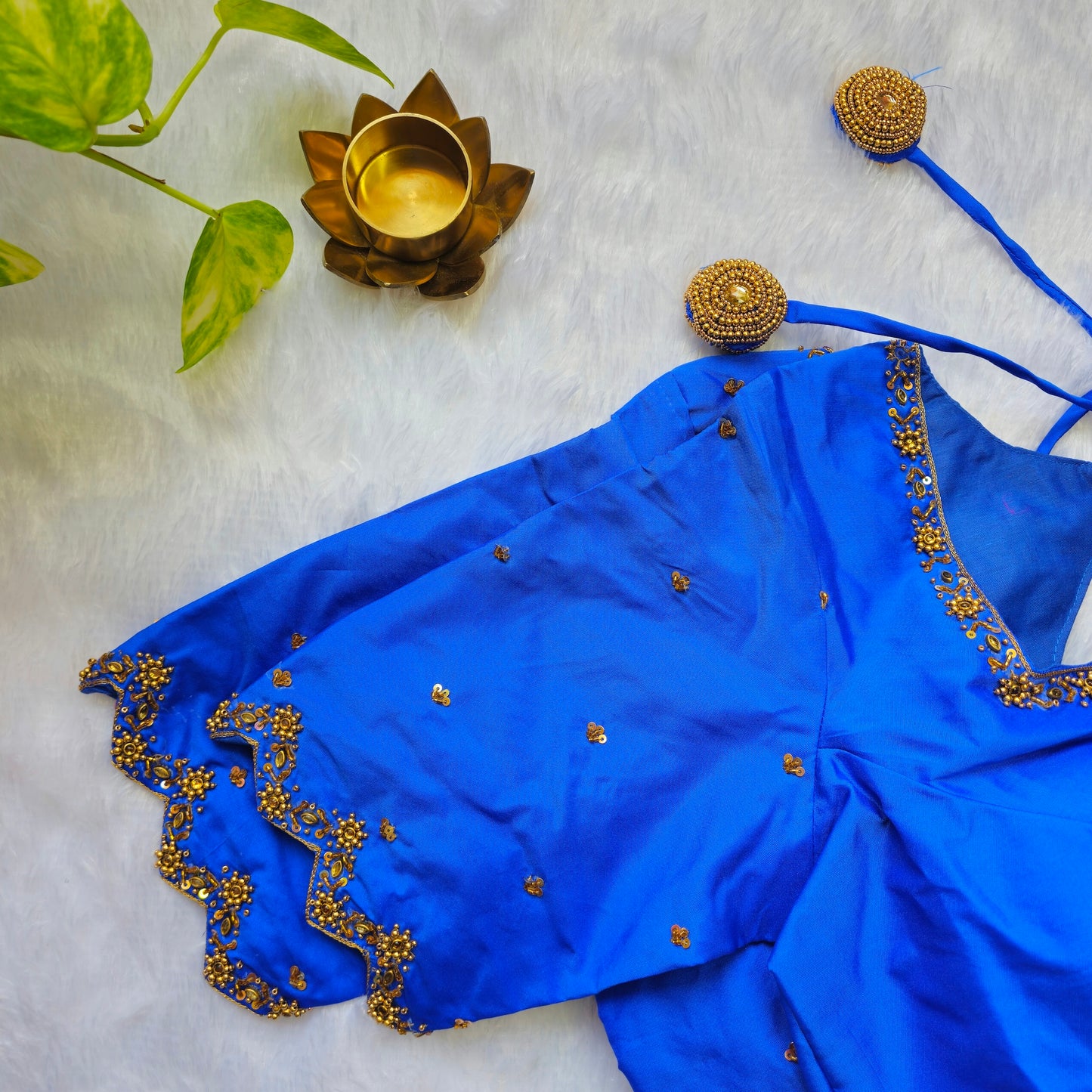 Blue Butter Silk Handwork Blouse