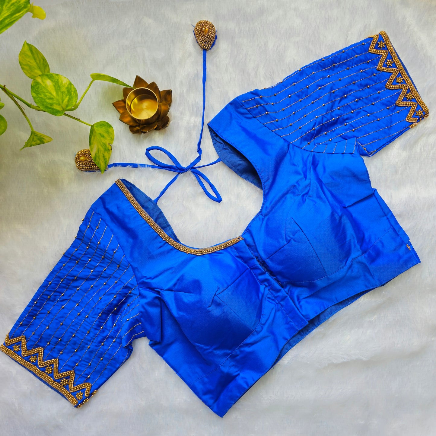 Ink Blue Butter Silk Handwork Blouse