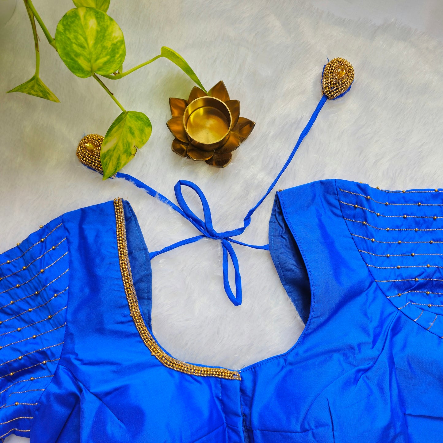 Ink Blue Butter Silk Handwork Blouse