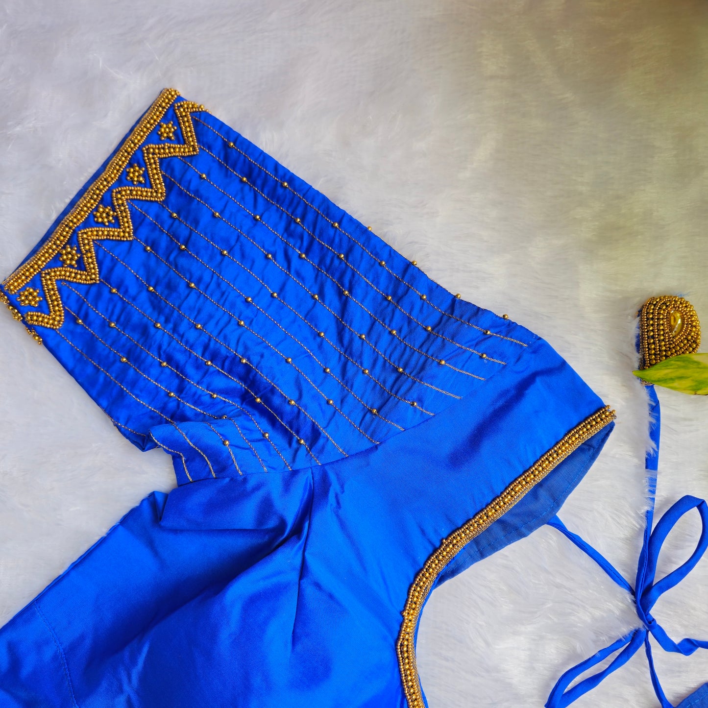 Ink Blue Butter Silk Handwork Blouse