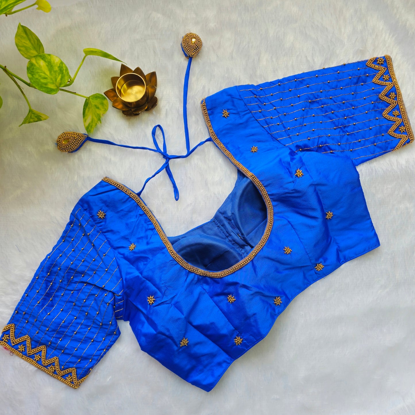 Ink Blue Butter Silk Handwork Blouse