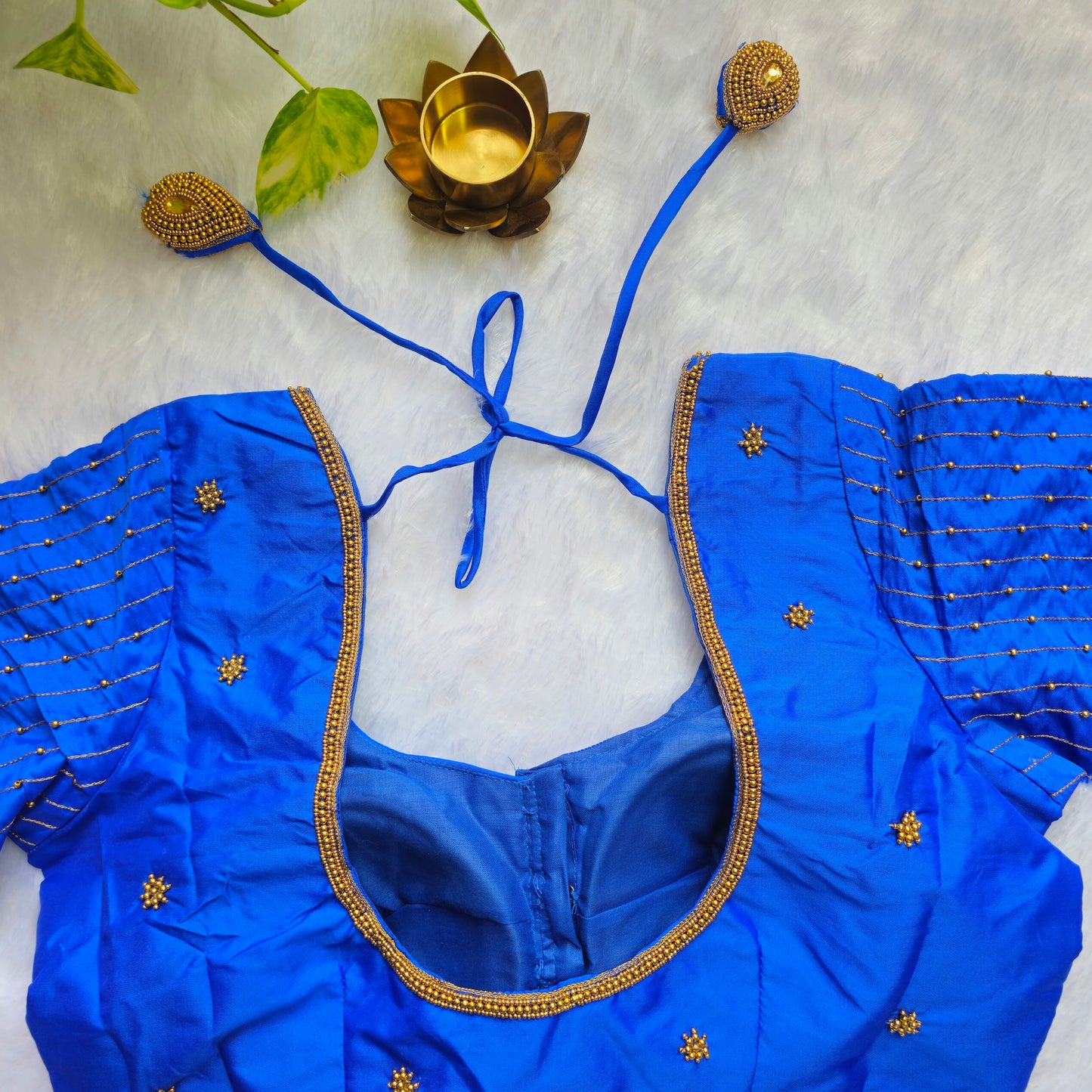 Ink Blue Butter Silk Handwork Blouse