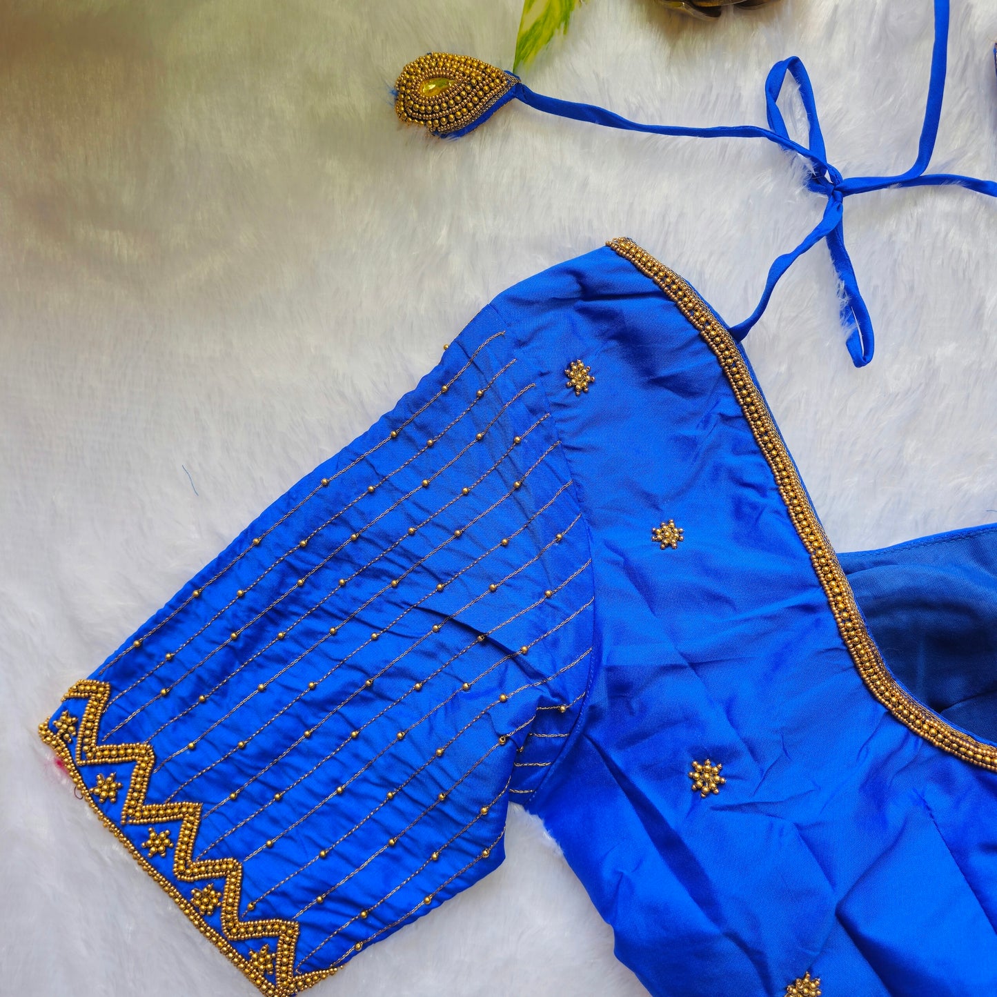 Ink Blue Butter Silk Handwork Blouse
