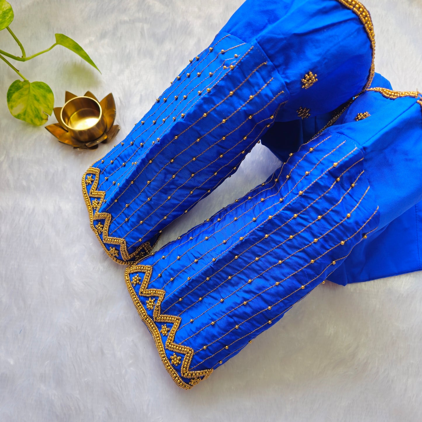 Ink Blue Butter Silk Handwork Blouse