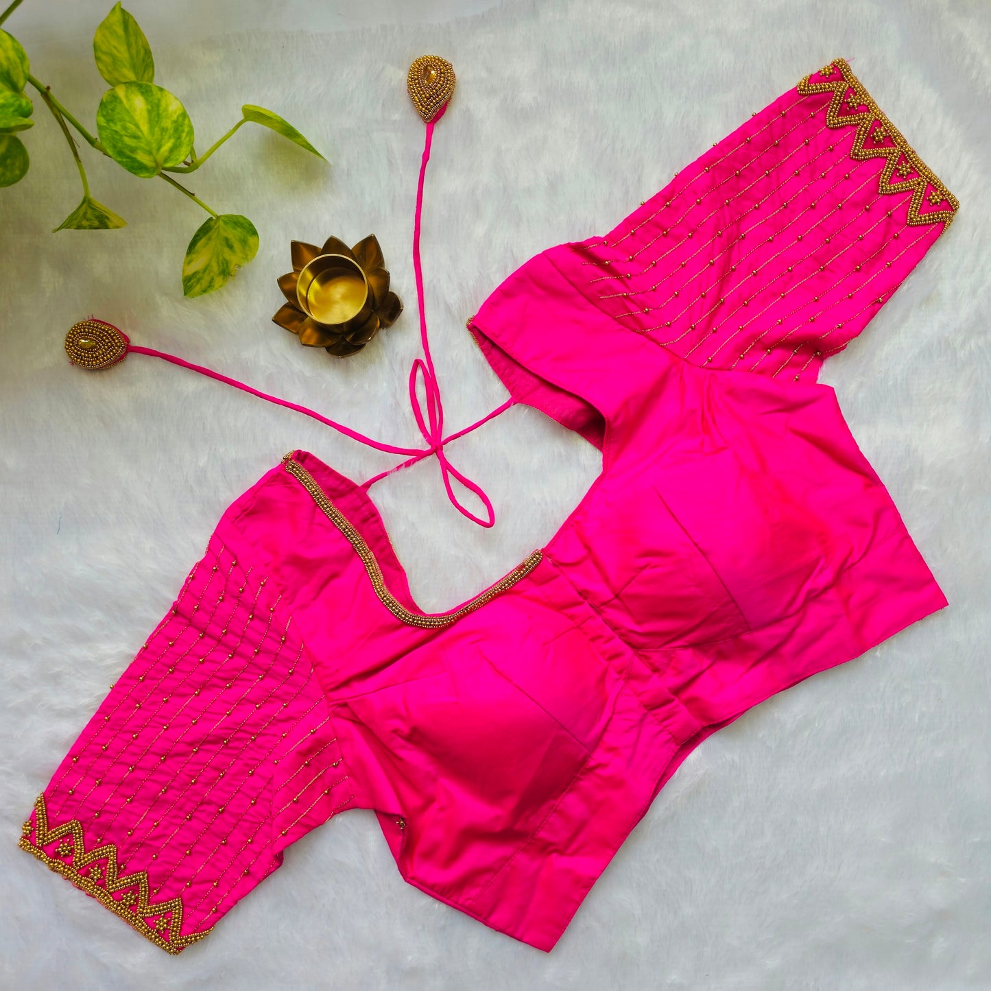 Rani Pink Butter Silk Handwork Blouse