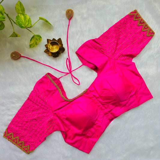Rani Pink Butter Silk Handwork Blouse