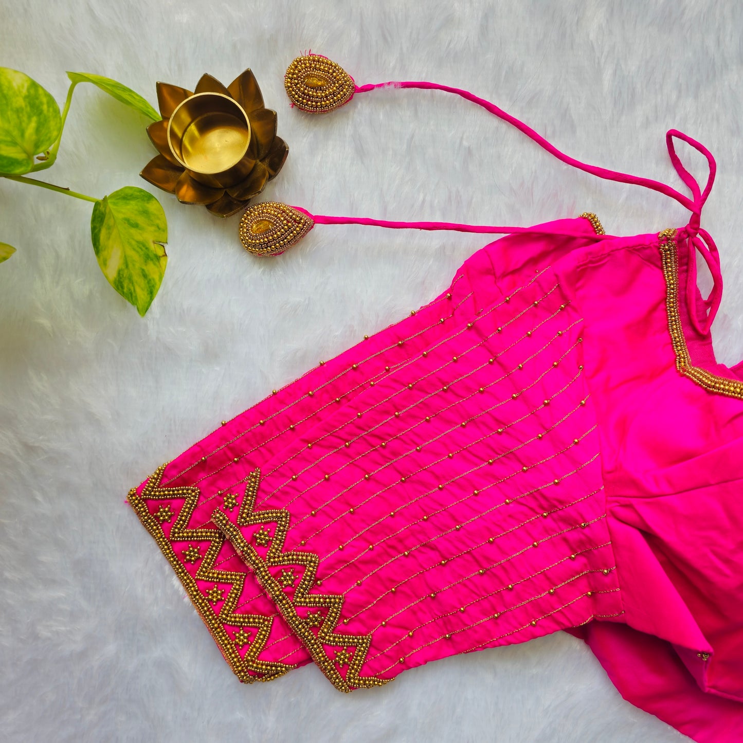 Rani Pink Butter Silk Handwork Blouse