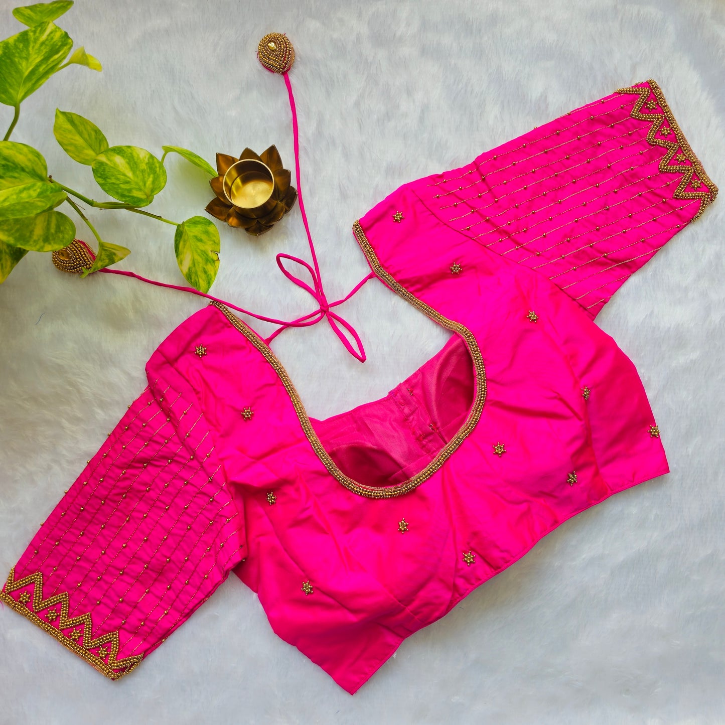 Rani Pink Butter Silk Handwork Blouse