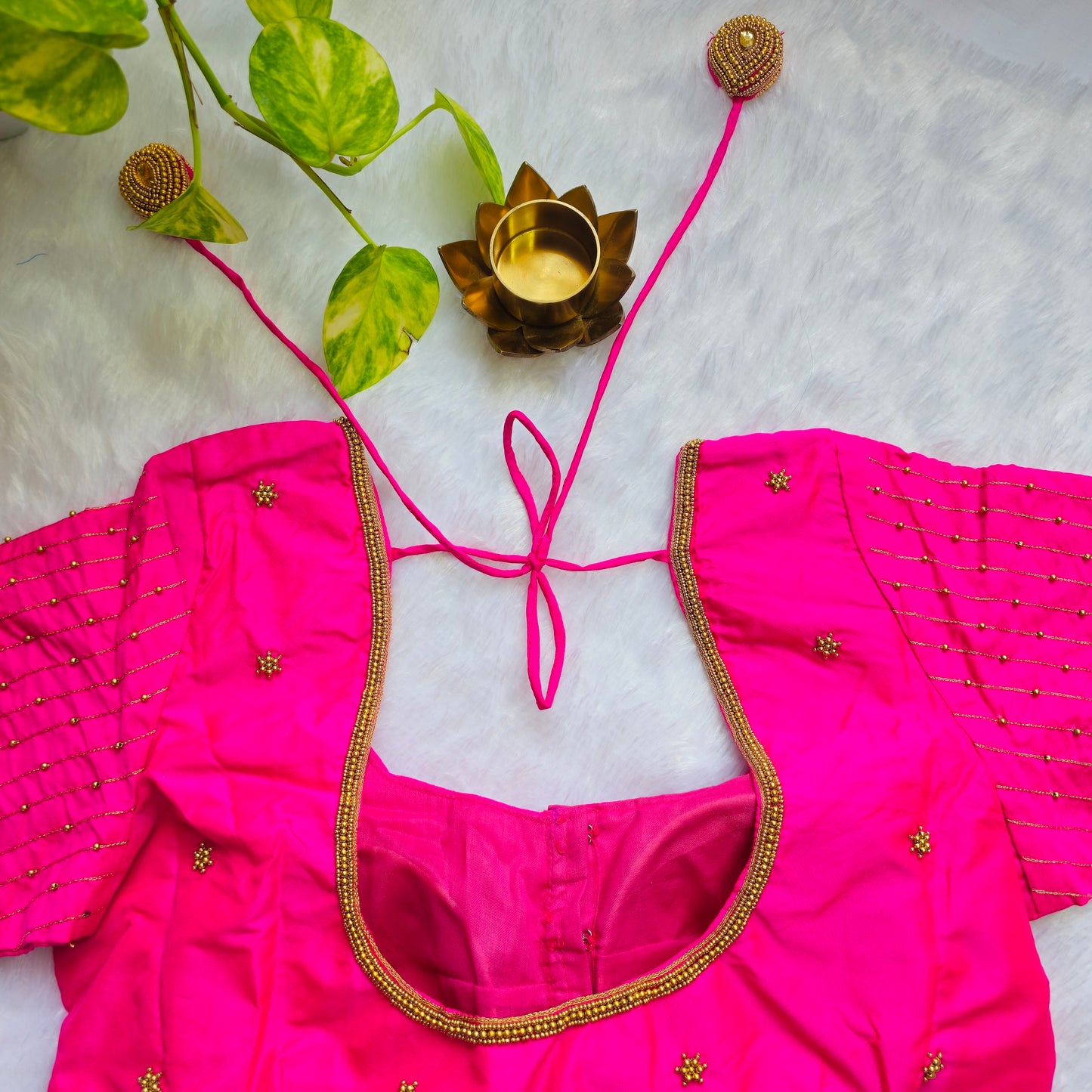 Rani Pink Butter Silk Handwork Blouse