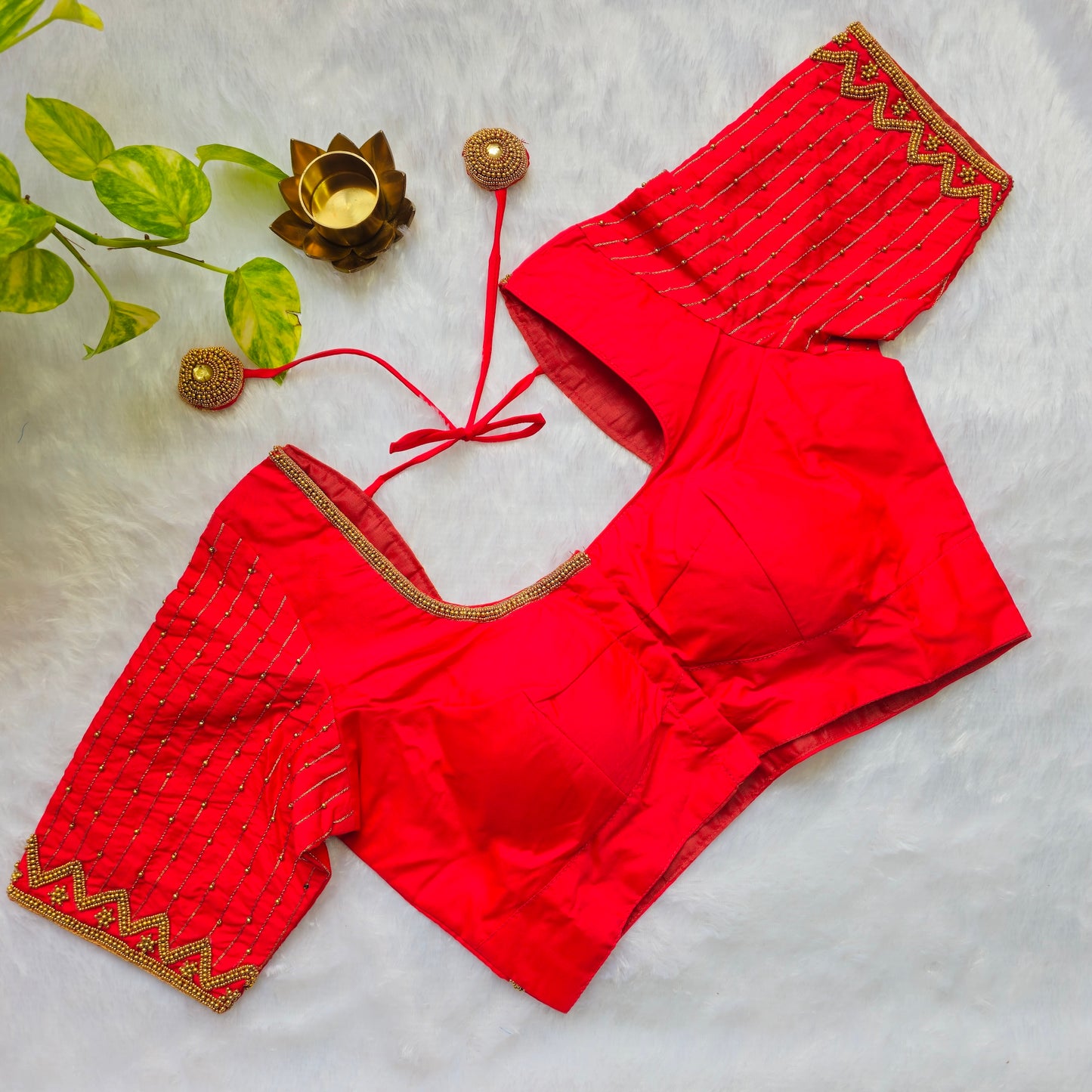 Bridal Red Butter Silk Handwork Blouse