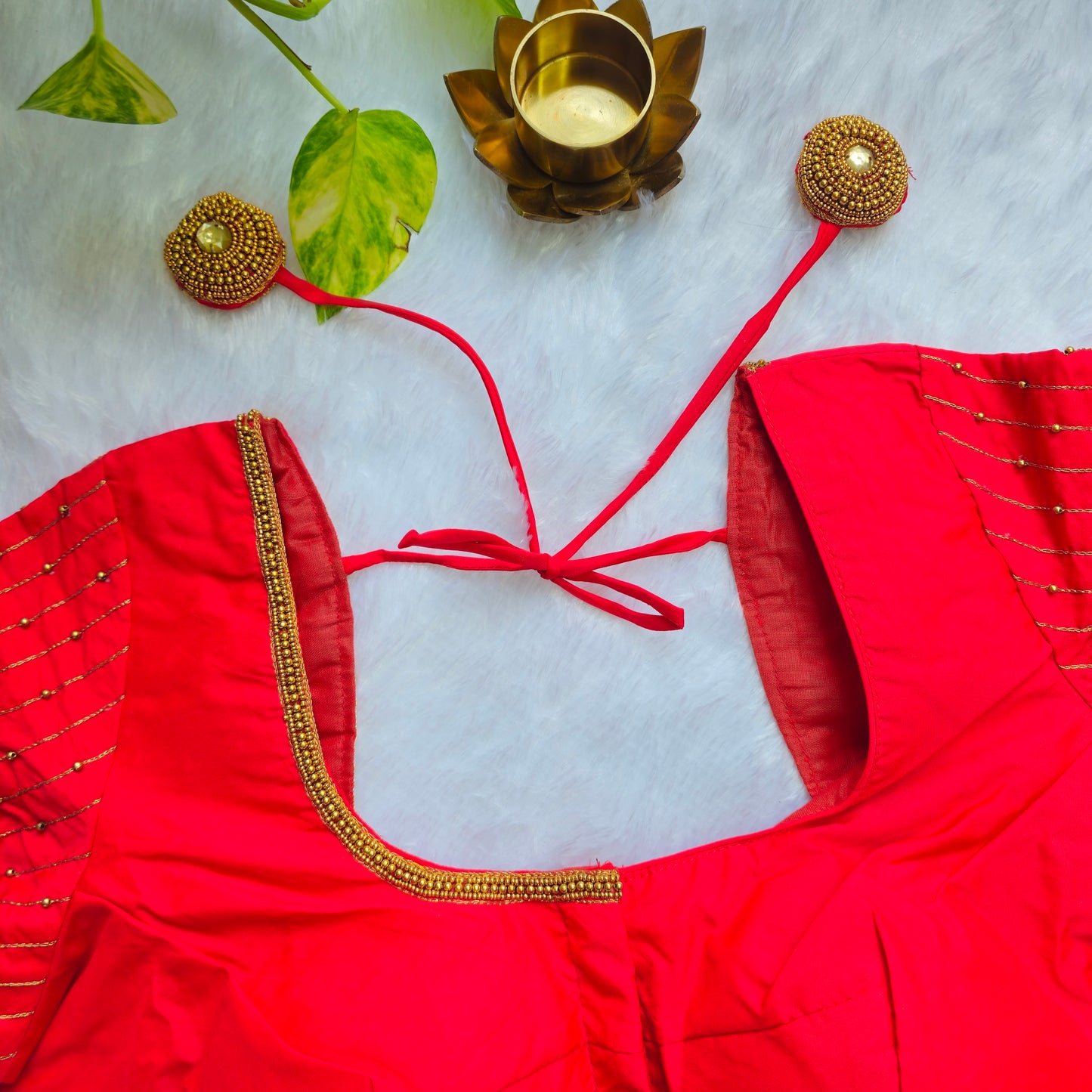 Bridal Red Butter Silk Handwork Blouse