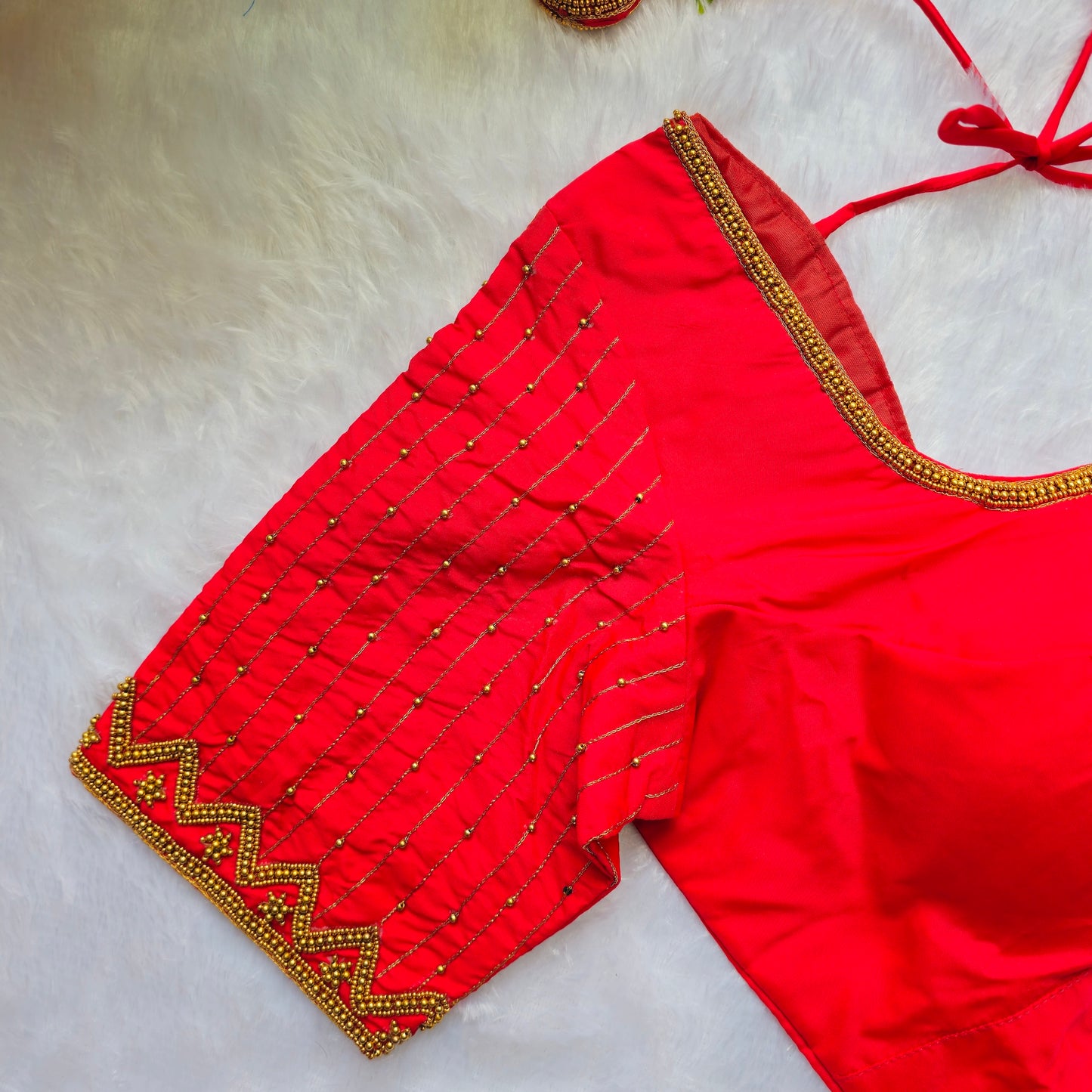 Bridal Red Butter Silk Handwork Blouse