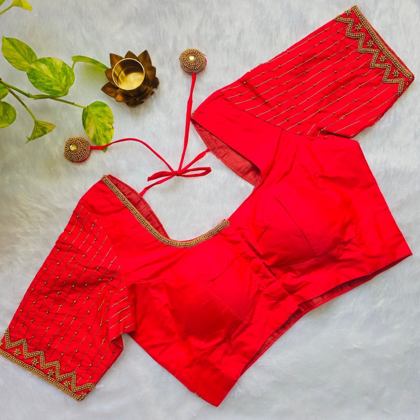 Bridal Red Butter Silk Handwork Blouse