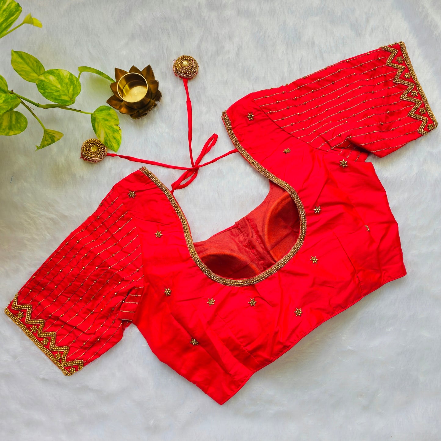 Bridal Red Butter Silk Handwork Blouse