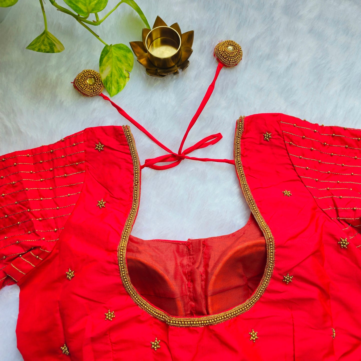 Bridal Red Butter Silk Handwork Blouse