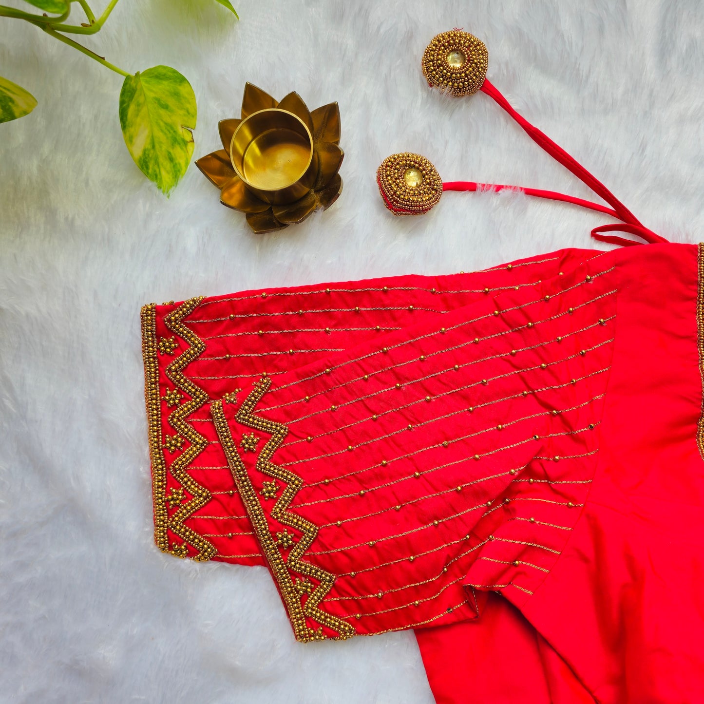 Bridal Red Butter Silk Handwork Blouse
