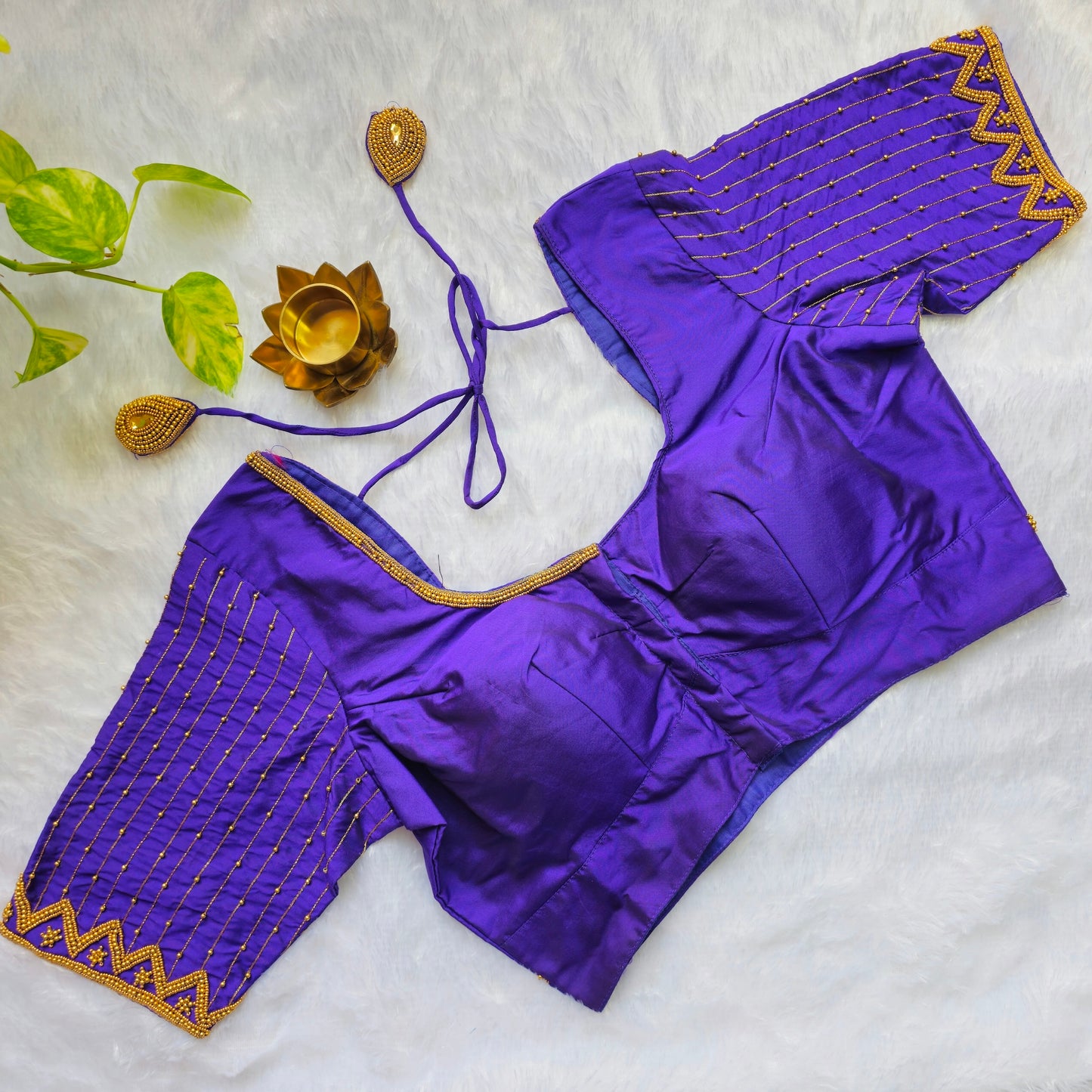 Royal Purple Butter Silk Handwork Blouse