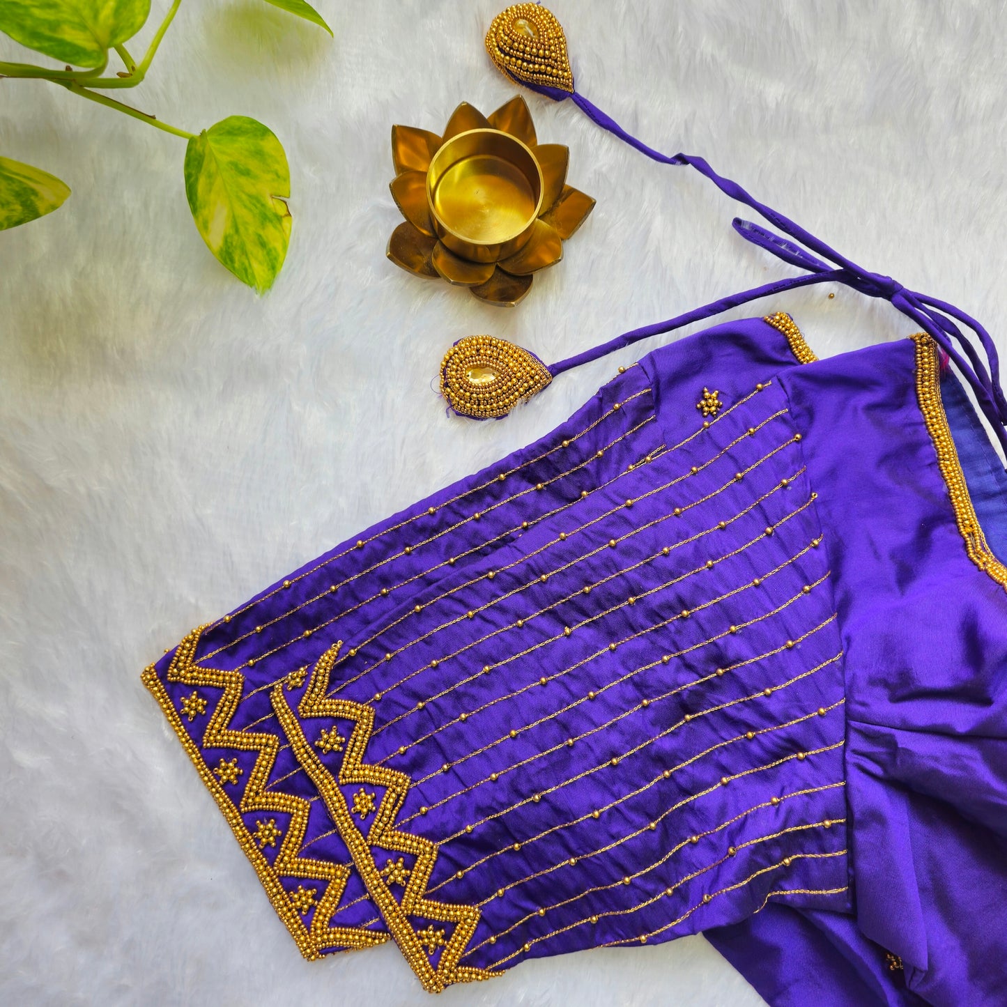 Royal Purple Butter Silk Handwork Blouse