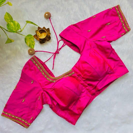 Bright Pink Butter Silk Handwork Blouse