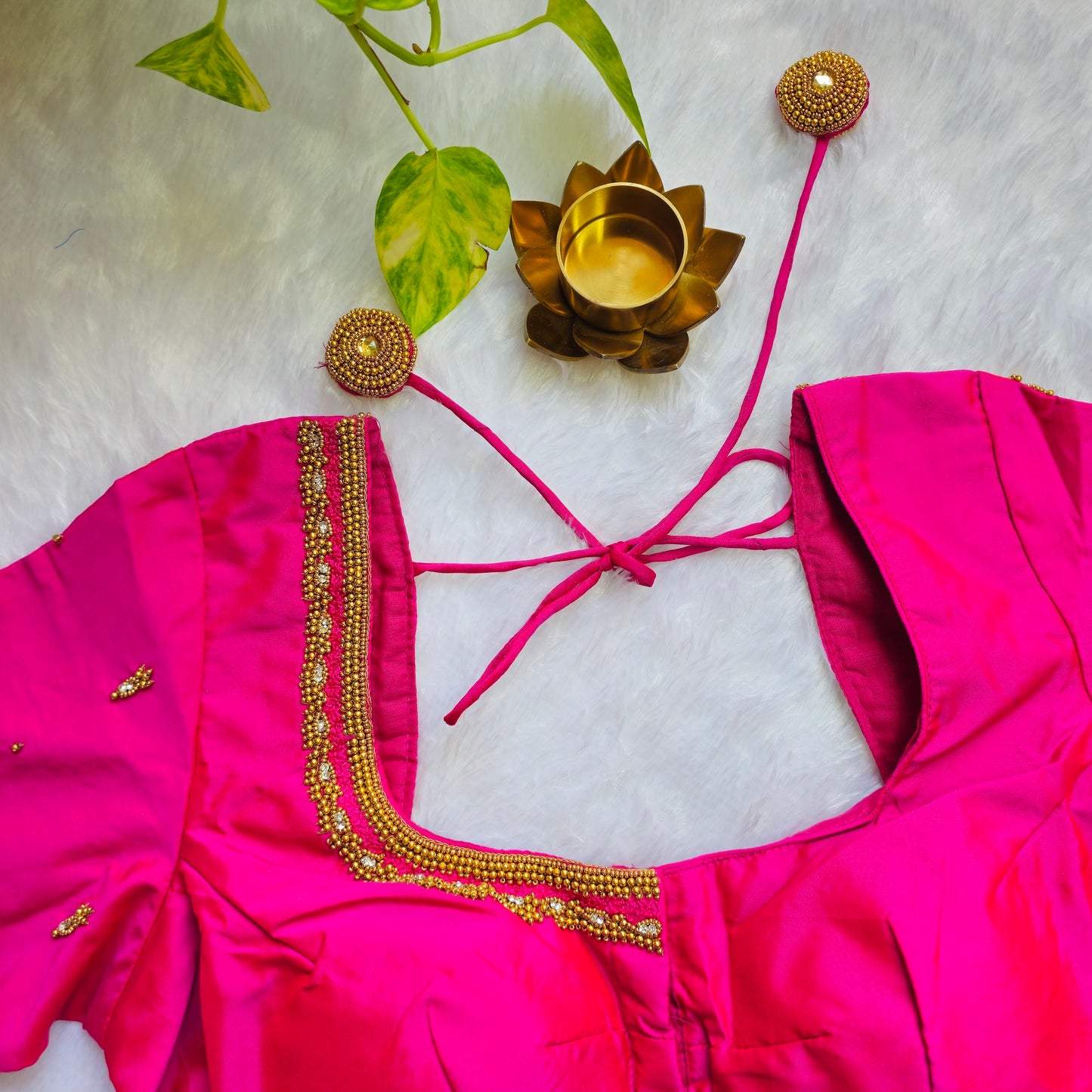 Bright Pink Butter Silk Handwork Blouse