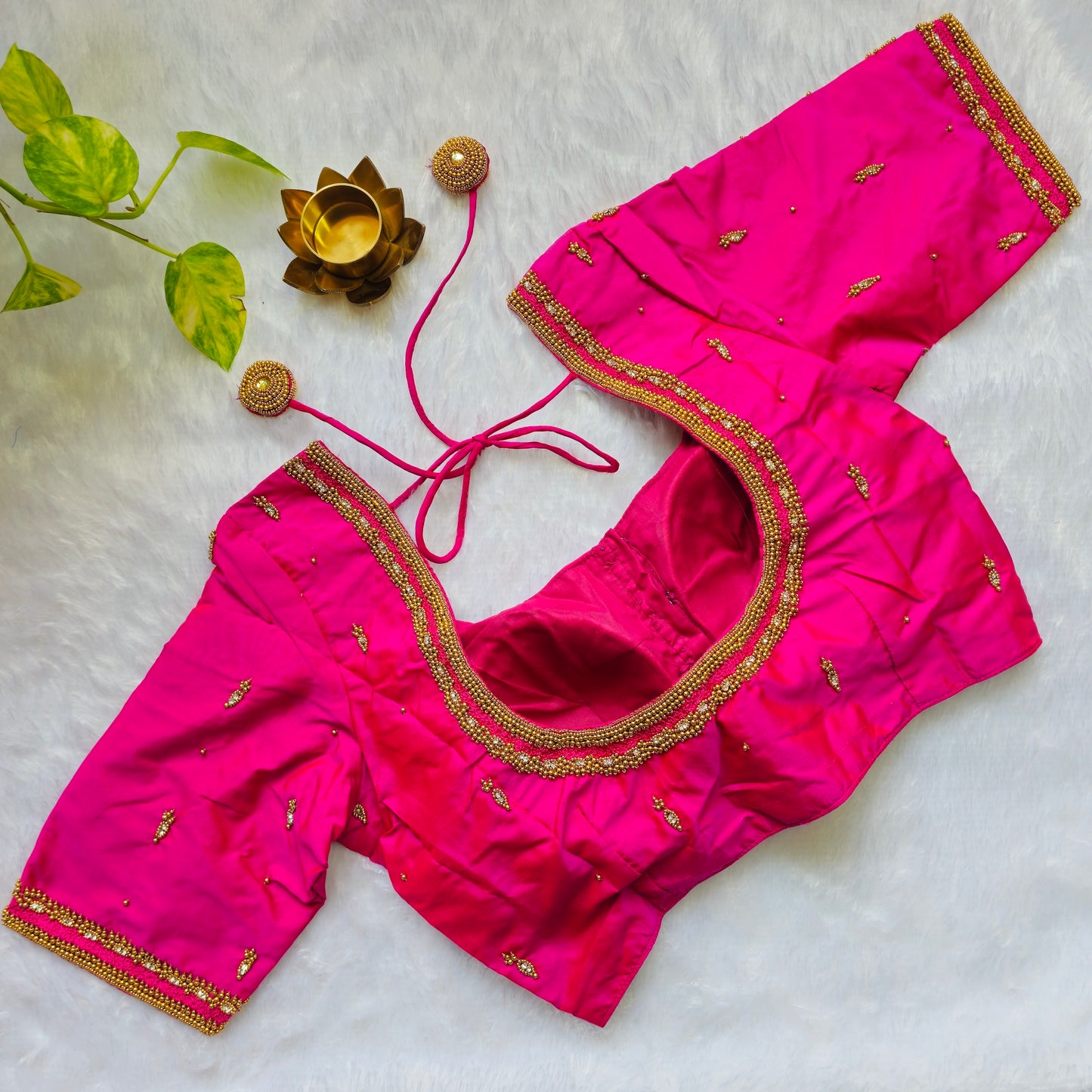 Bright Pink Butter Silk Handwork Blouse