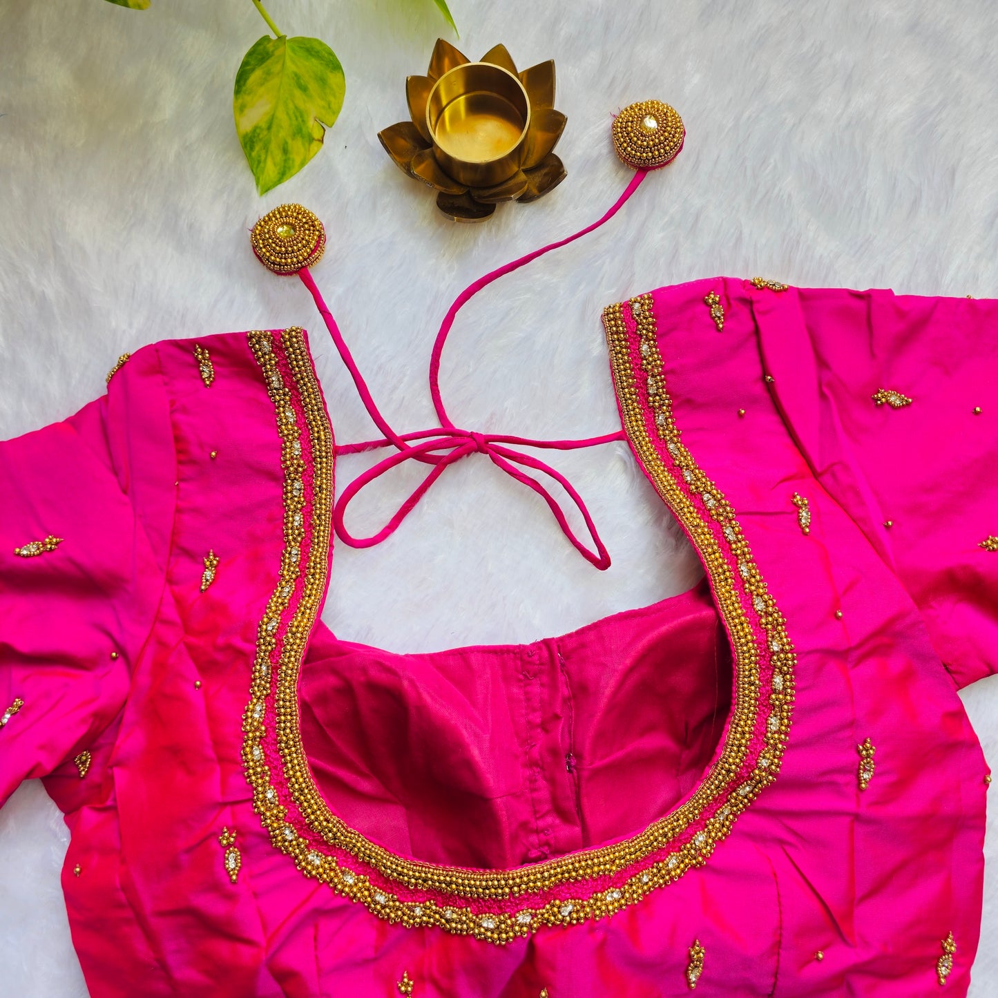Bright Pink Butter Silk Handwork Blouse