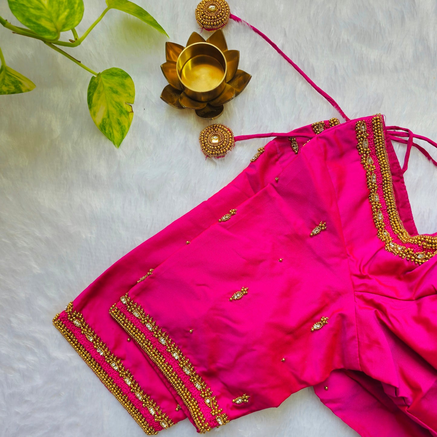 Bright Pink Butter Silk Handwork Blouse
