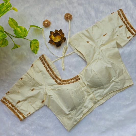 Off White Butter Silk Handwork Blouse