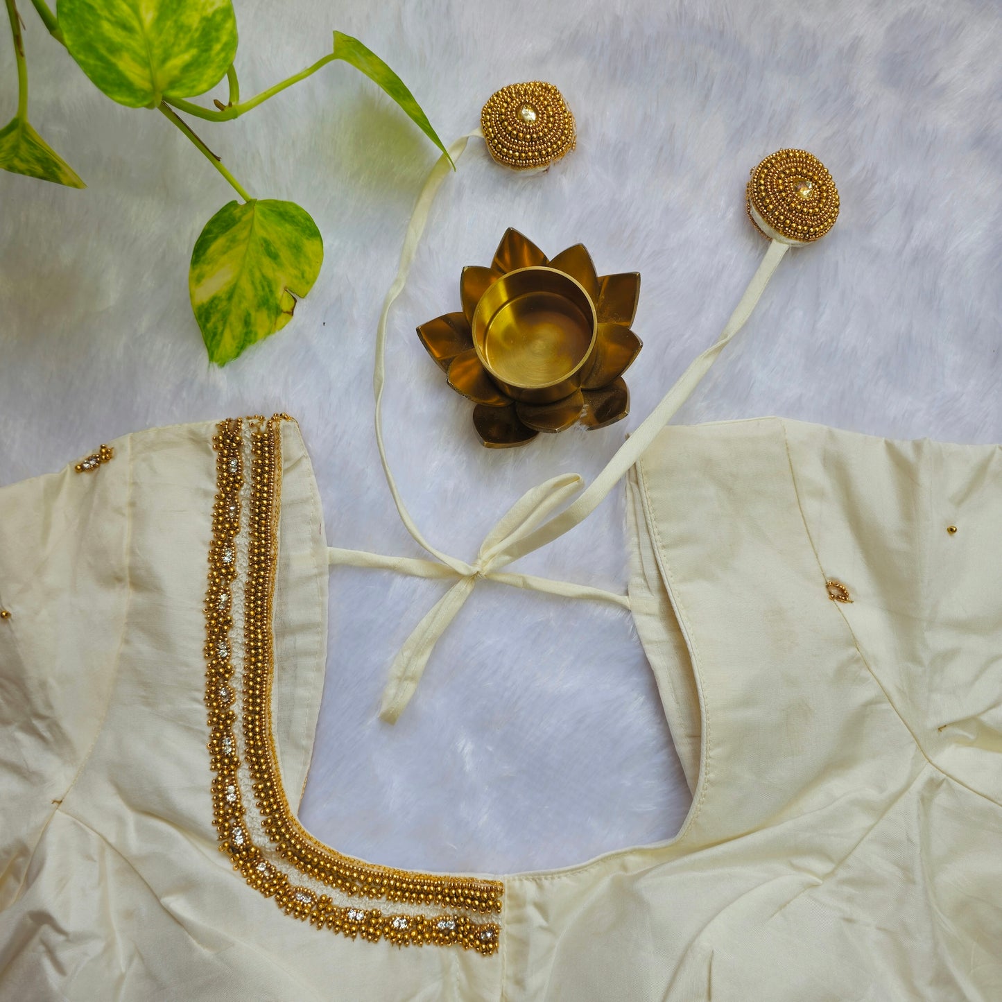 Off White Butter Silk Handwork Blouse