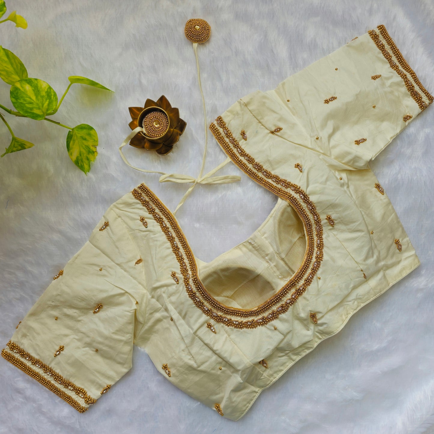 Off White Butter Silk Handwork Blouse