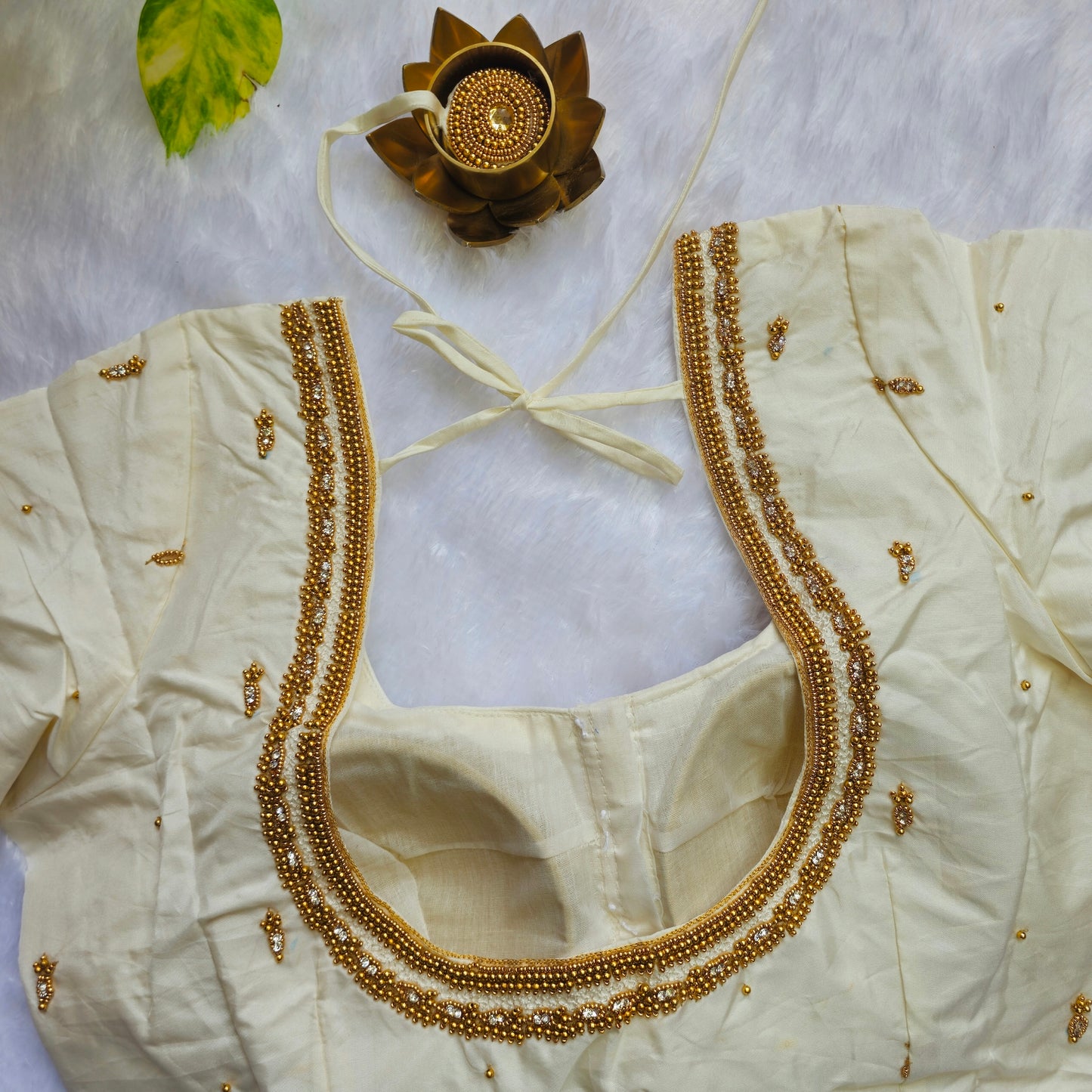 Off White Butter Silk Handwork Blouse