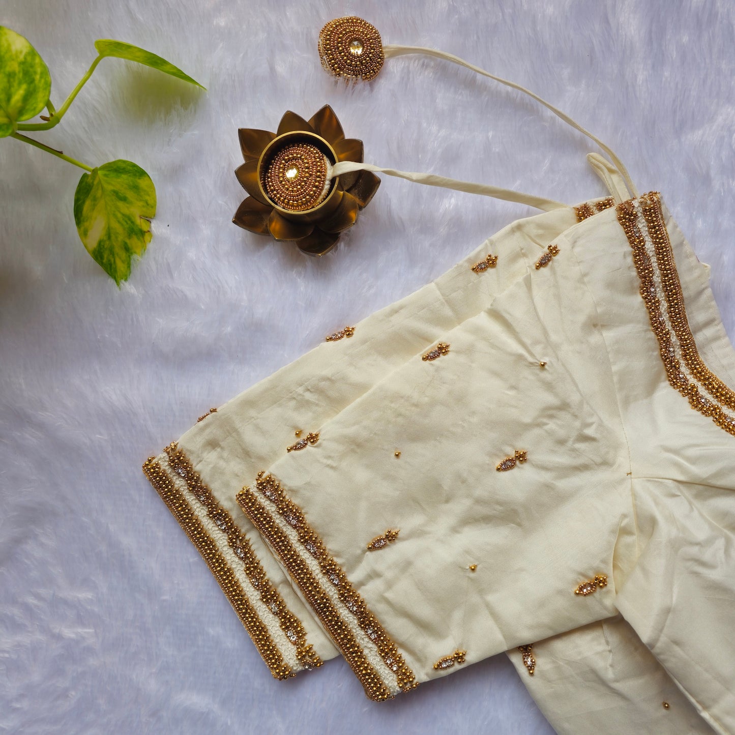 Off White Butter Silk Handwork Blouse
