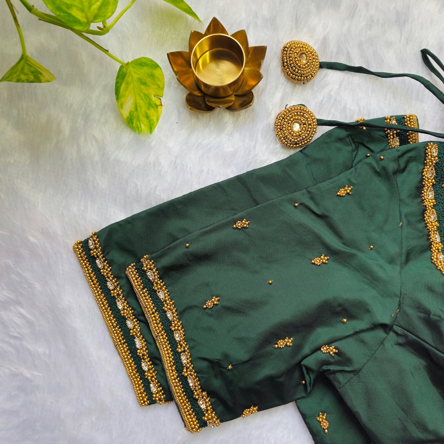 Emerald Green Butter Silk Handwork Blouse