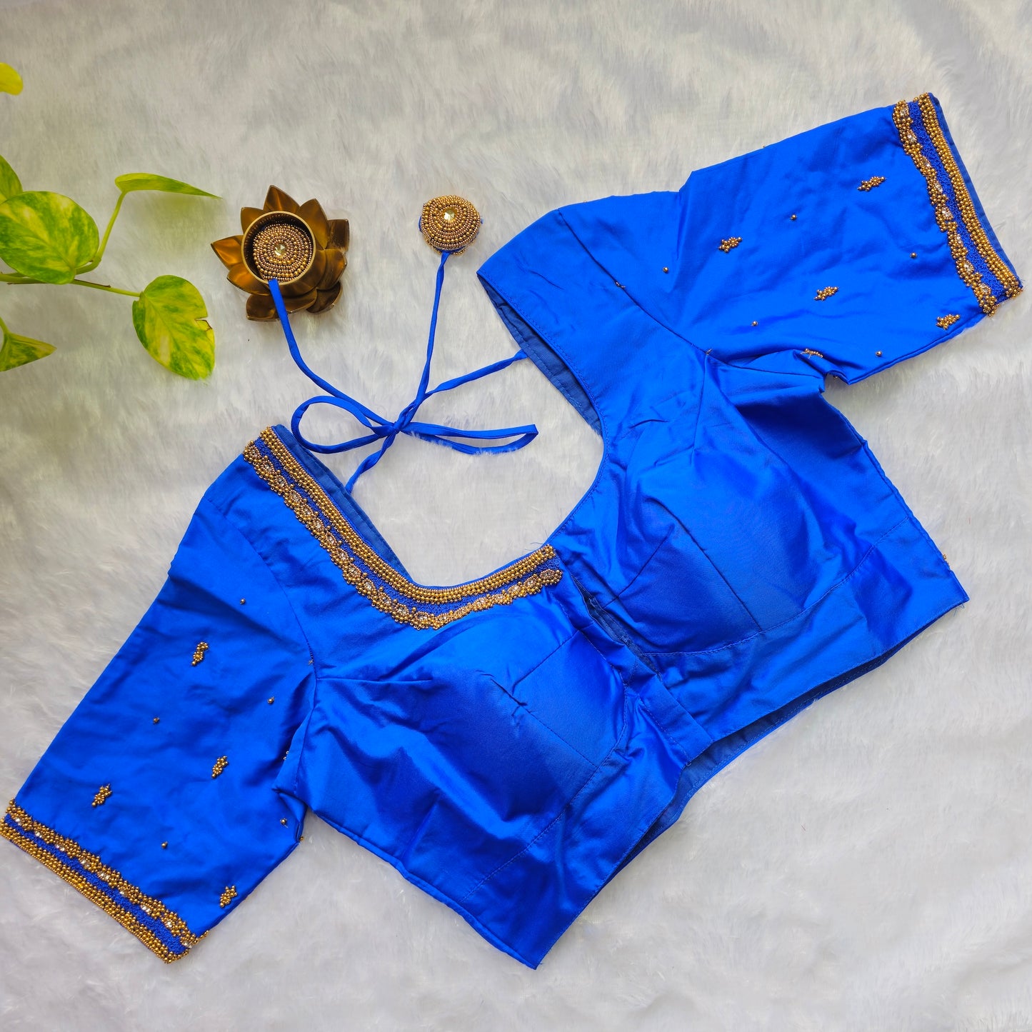 Royal Blue Butter Silk Handwork Blouse