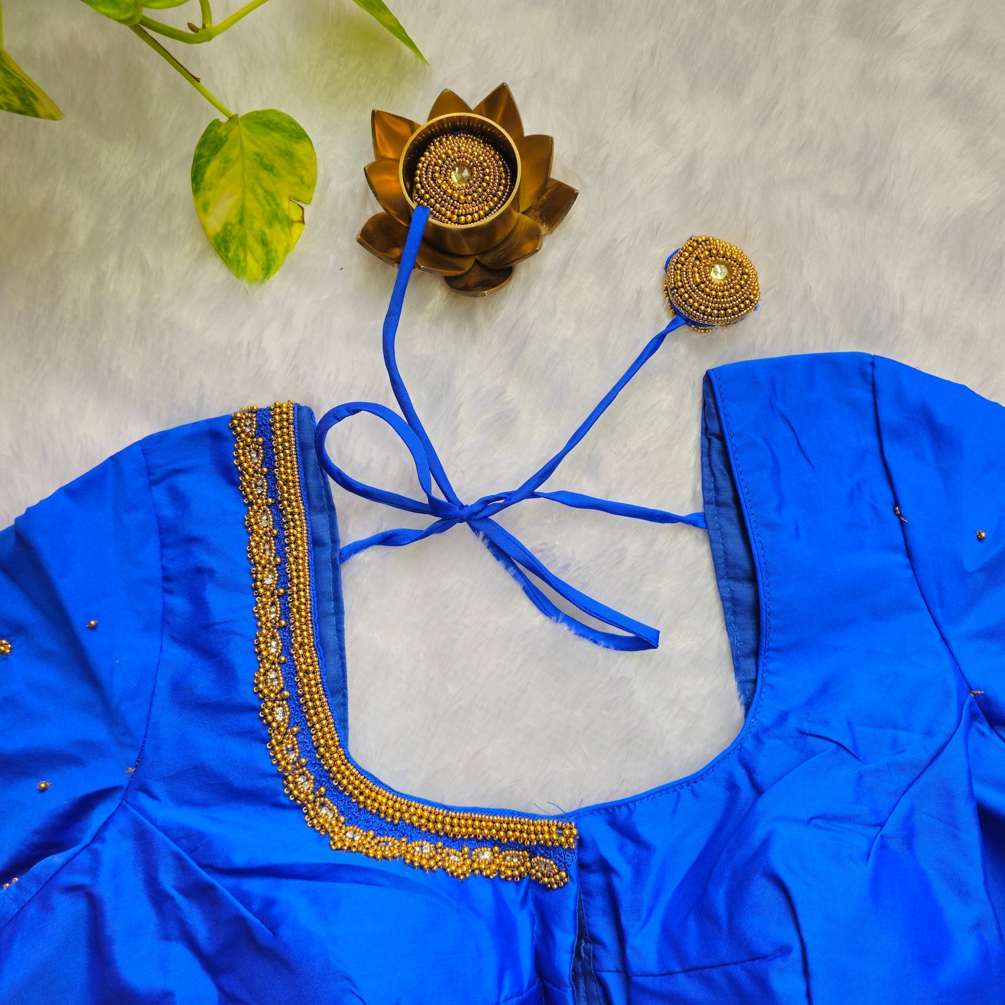 Royal Blue Butter Silk Handwork Blouse