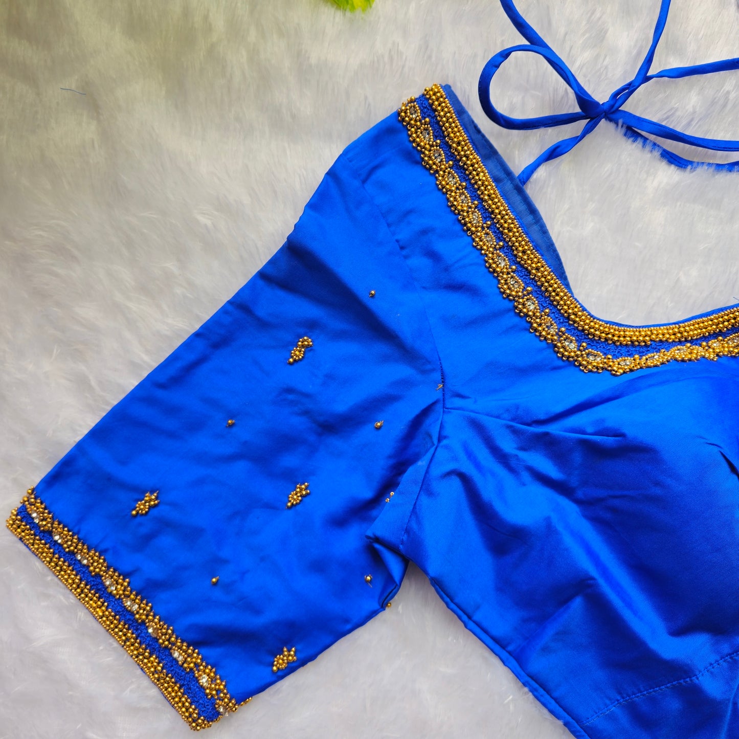 Royal Blue Butter Silk Handwork Blouse