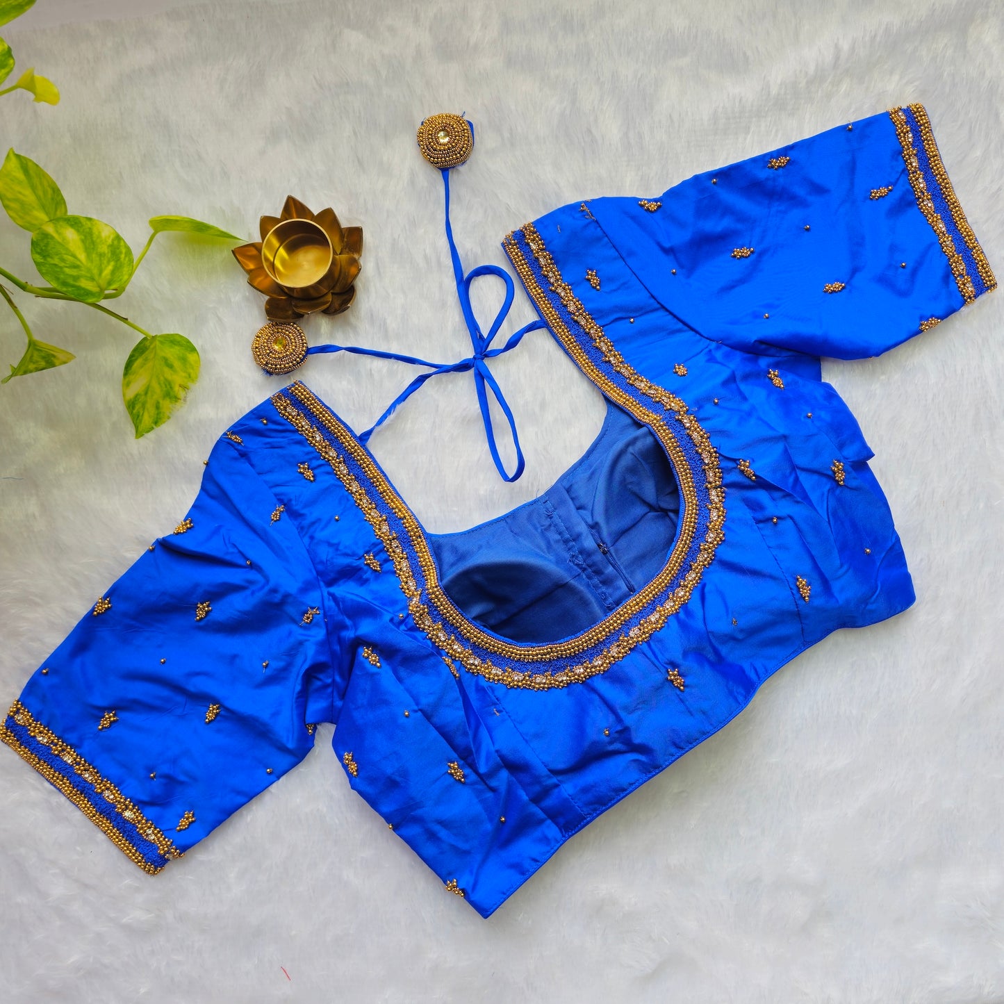 Royal Blue Butter Silk Handwork Blouse