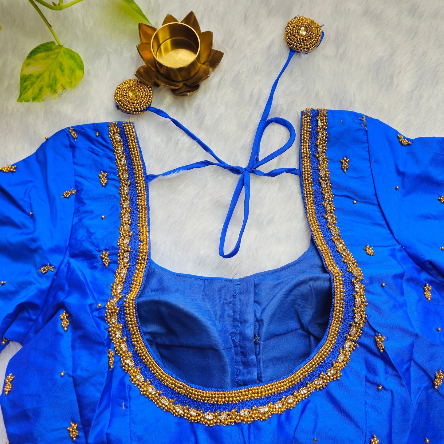 Royal Blue Butter Silk Handwork Blouse