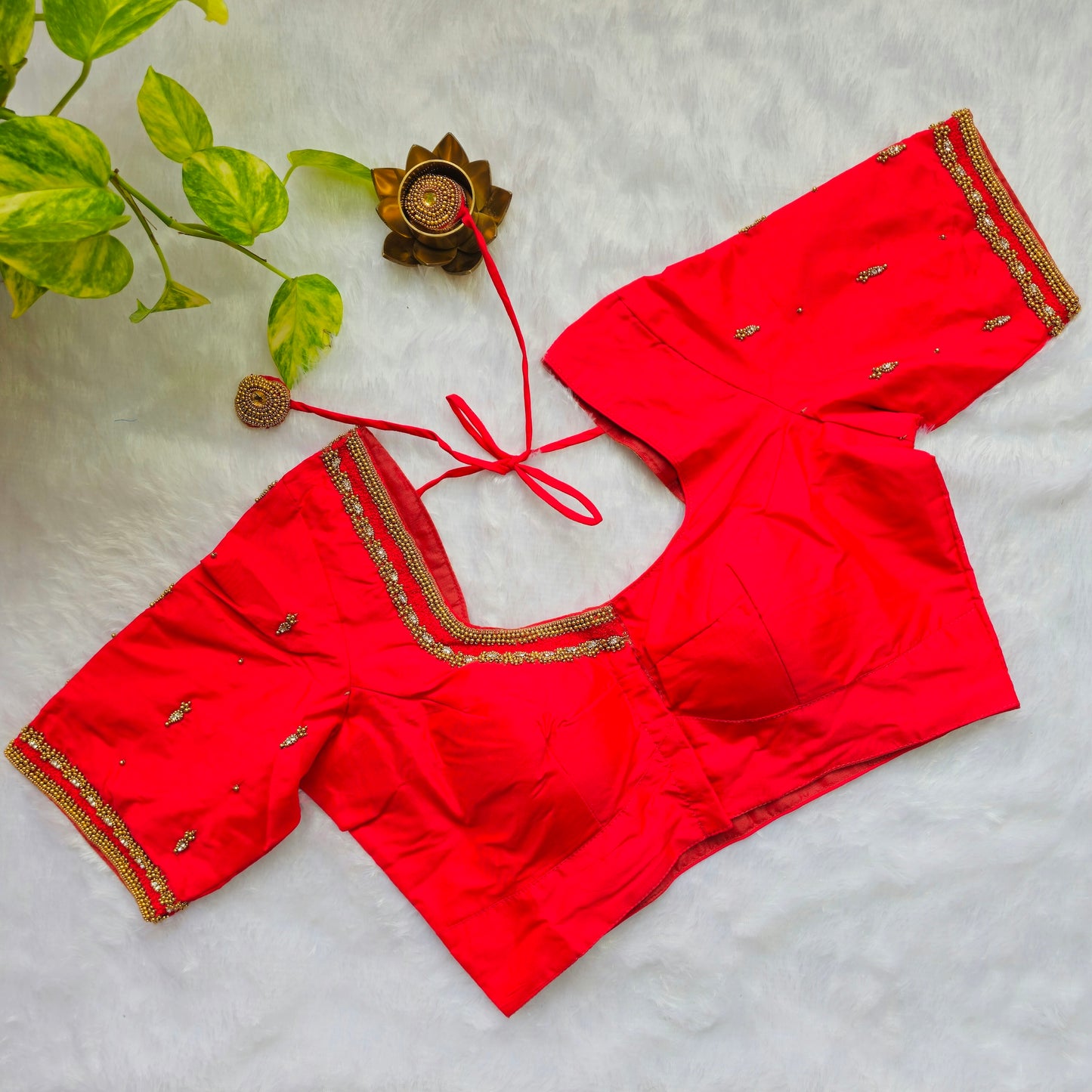 Crimson Red Butter Silk Handwork Blouse