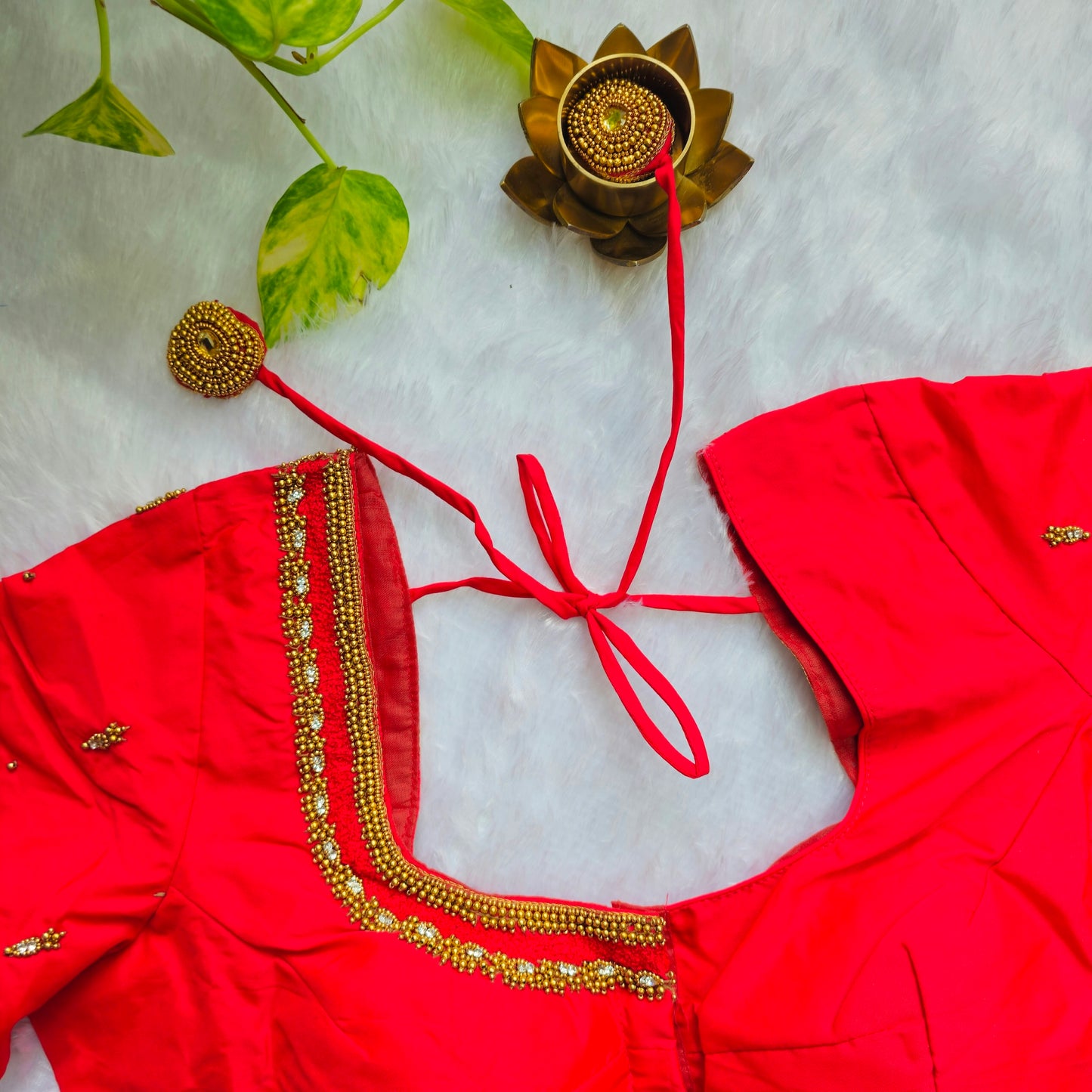 Crimson Red Butter Silk Handwork Blouse