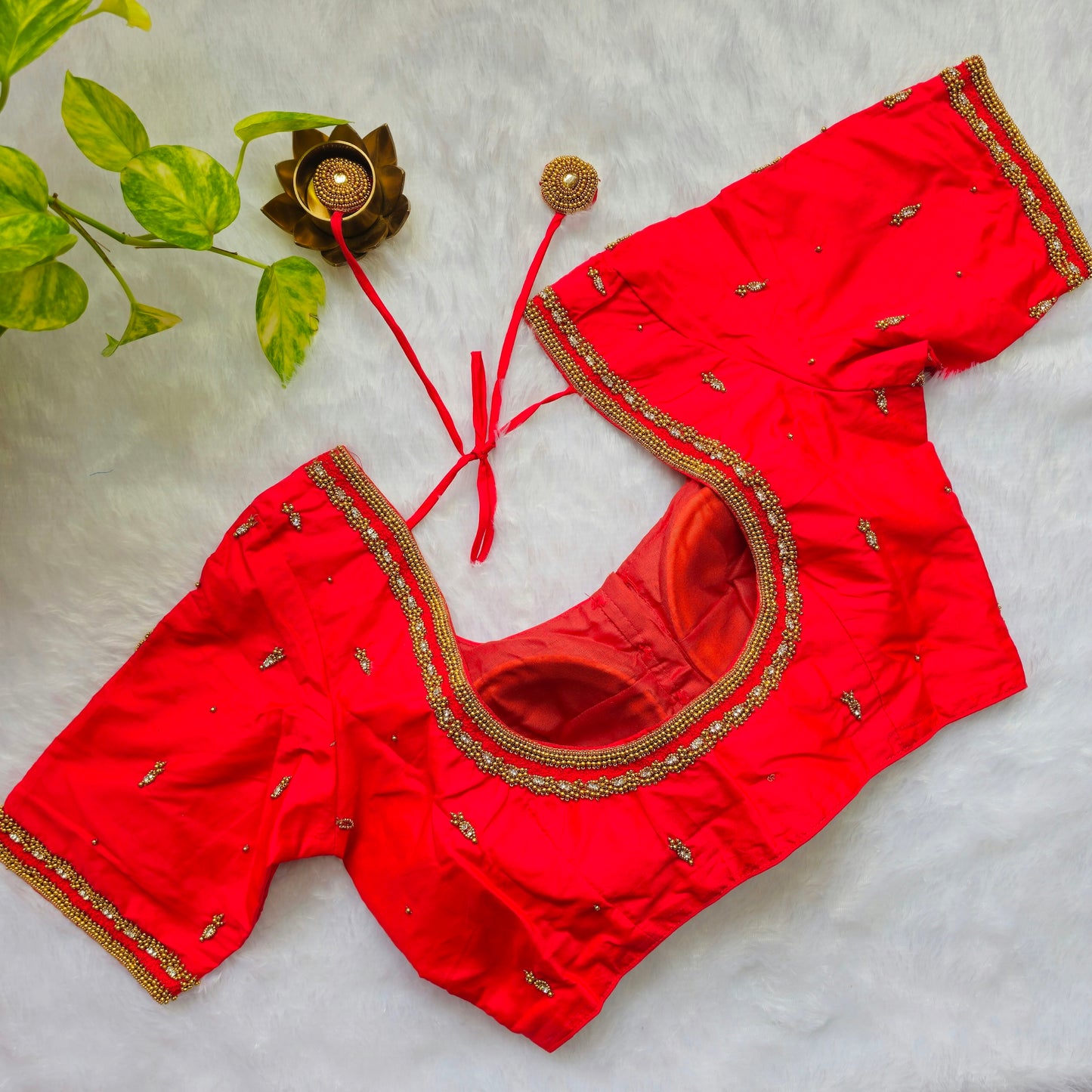 Crimson Red Butter Silk Handwork Blouse
