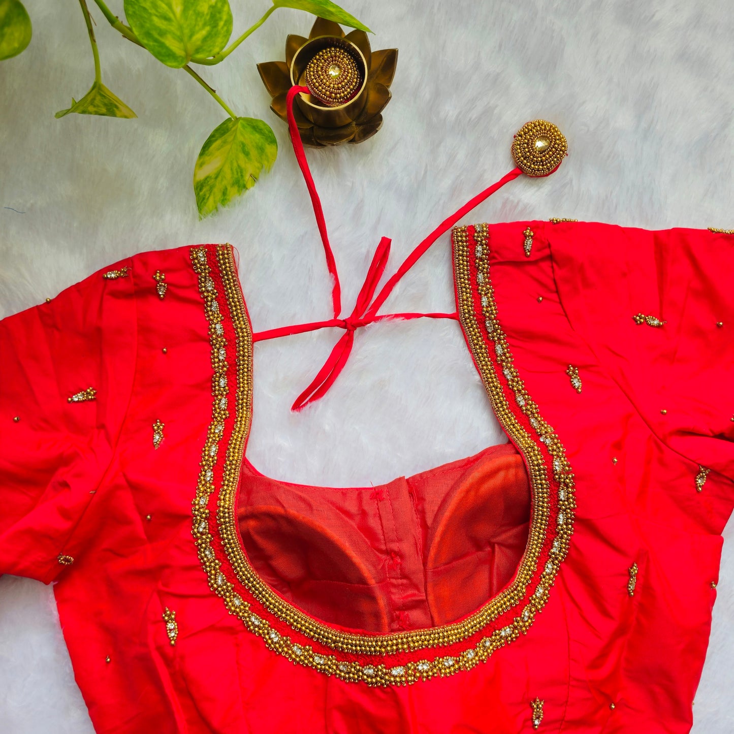 Crimson Red Butter Silk Handwork Blouse