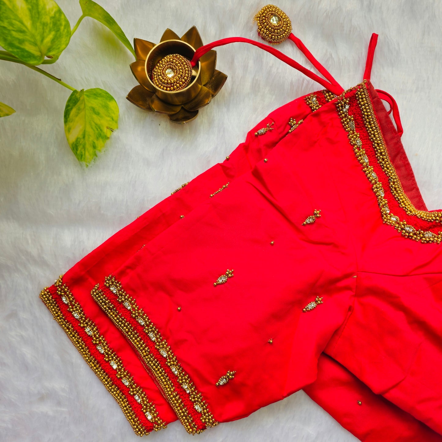 Crimson Red Butter Silk Handwork Blouse