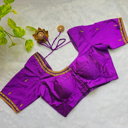Royal Purple Butter Silk Handwork Blouse