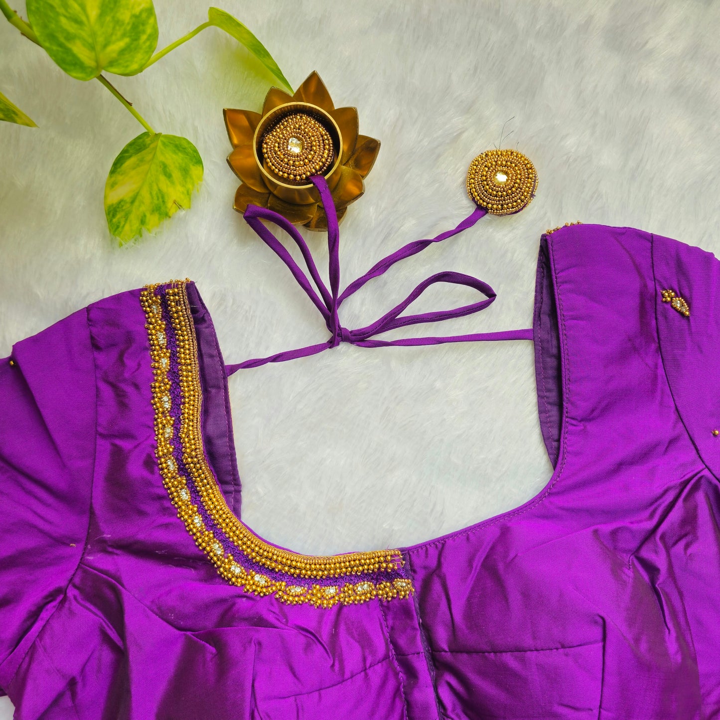 Royal Purple Butter Silk Handwork Blouse